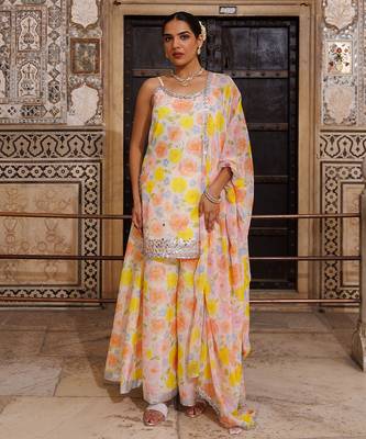 Multicolor printed chanderi sharara set 1