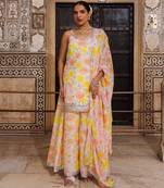 Multicolor printed chanderi sharara set