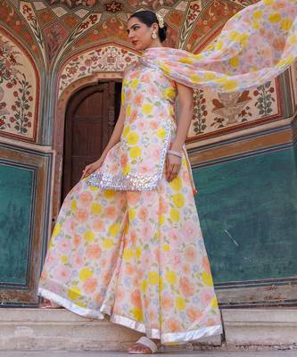 Multicolor printed chanderi sharara set 2