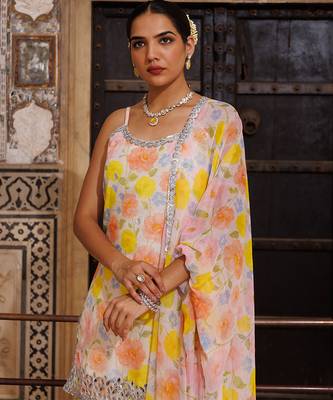 Multicolor printed chanderi sharara set 3