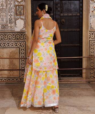 Multicolor printed chanderi sharara set 4