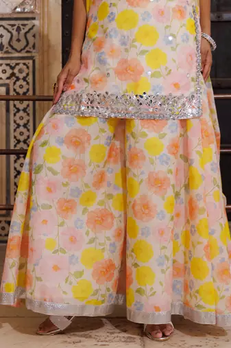 Multicolor printed chanderi sharara set