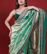 Green Color Embroidered Tissue Silk blend Saree