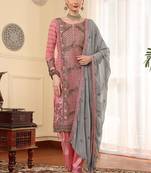 Pink thread embroidered faux georgette pakistani suit