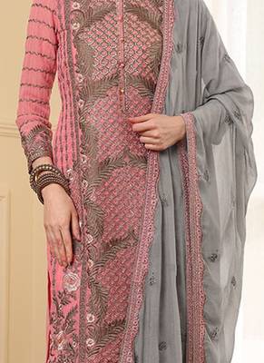 Pink thread embroidered faux georgette pakistani suit 3