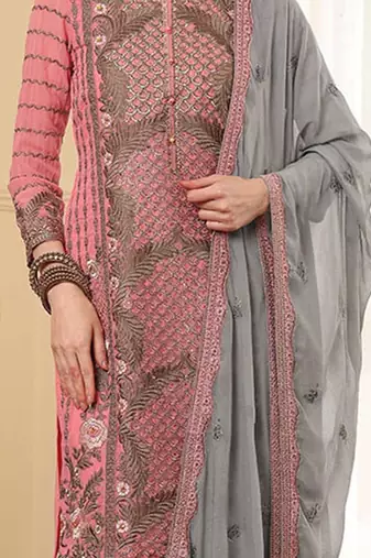 Pink thread embroidered faux georgette pakistani suit