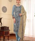 Grey thread embroidered faux georgette pakistani suit