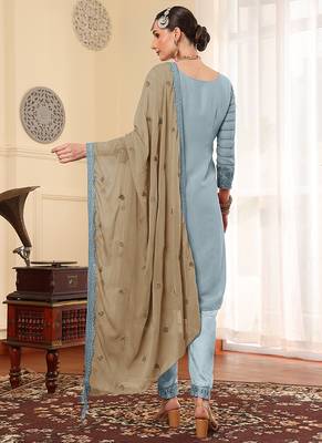 Grey thread embroidered faux georgette pakistani suit 2