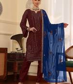 Maroon embroidered faux georgette pakistani suit