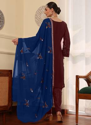 Maroon embroidered faux georgette pakistani suit 2