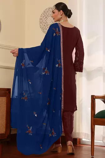 Maroon embroidered faux georgette pakistani suit