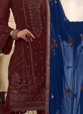 Maroon embroidered faux georgette pakistani suit 3