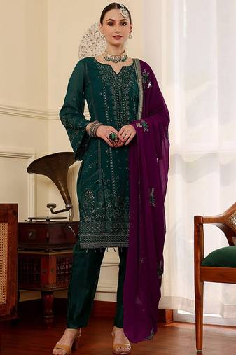 Green  embroidered faux georgette pakistani suit