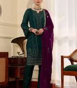 Green  embroidered faux georgette pakistani suit