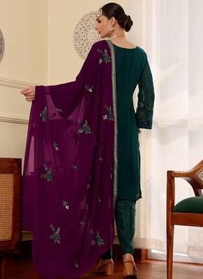 Green  embroidered faux georgette pakistani suit 2