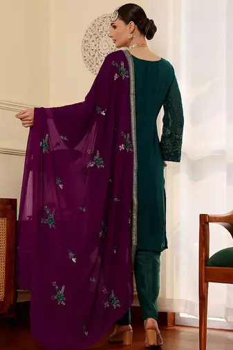 Green  embroidered faux georgette pakistani suit