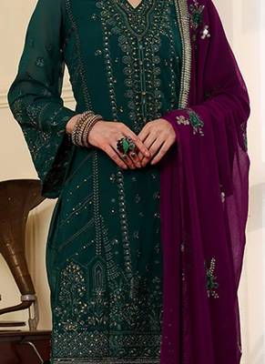 Green  embroidered faux georgette pakistani suit 3