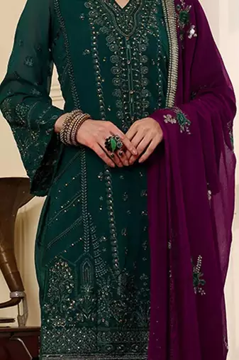 Green  embroidered faux georgette pakistani suit