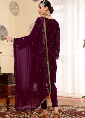 Wine embroidered faux georgette pakistani suit 2