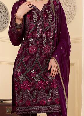 Wine embroidered faux georgette pakistani suit 3