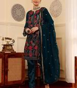 Rama blue embroidered faux georgette pakistani suit