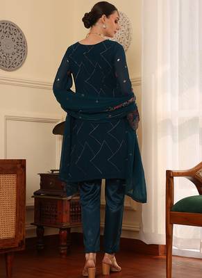 Rama blue embroidered faux georgette pakistani suit 2