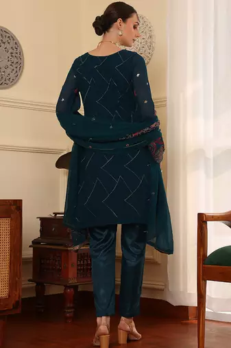 Rama blue embroidered faux georgette pakistani suit