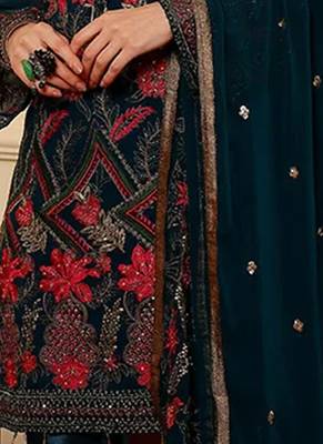 Rama blue embroidered faux georgette pakistani suit 3