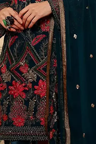 Rama blue embroidered faux georgette pakistani suit