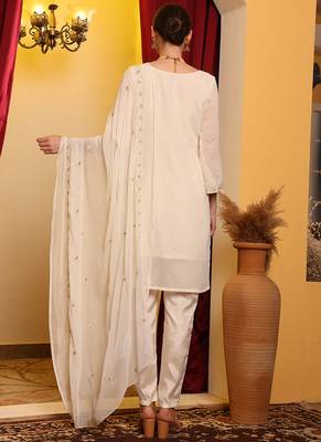 Off white embroidered faux georgette pakistani suit 2