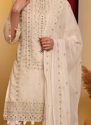 Off white embroidered faux georgette pakistani suit 3