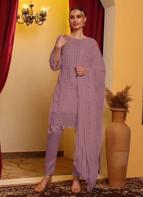 Pink embroidered faux georgette pakistani suit 1
