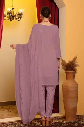 Pink embroidered faux georgette pakistani suit