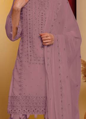 Pink embroidered faux georgette pakistani suit 3