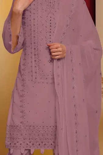 Pink embroidered faux georgette pakistani suit