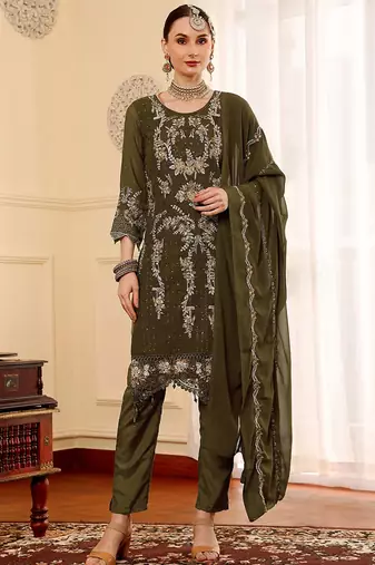 Mehendi embroidered faux georgette pakistani suit
