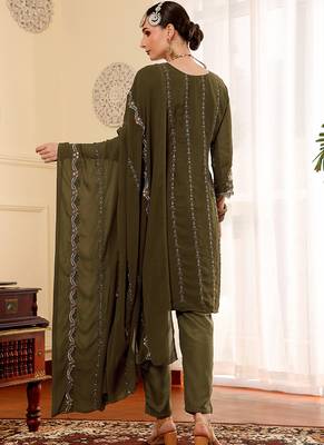 Mehendi embroidered faux georgette pakistani suit 2