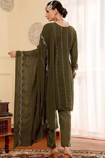 Mehendi embroidered faux georgette pakistani suit