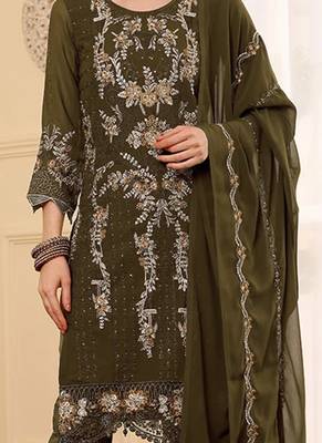Mehendi embroidered faux georgette pakistani suit 3