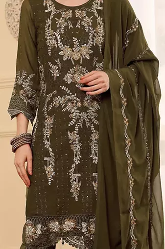 Mehendi embroidered faux georgette pakistani suit