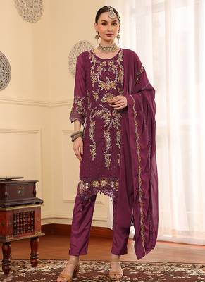Lavender embroidered faux georgette pakistani suit 1