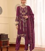 Lavender embroidered faux georgette pakistani suit