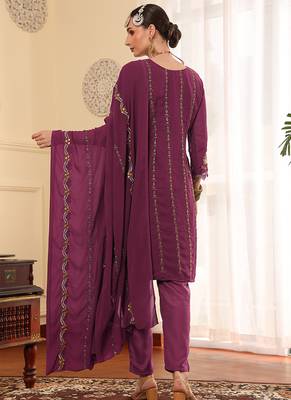 Lavender embroidered faux georgette pakistani suit 2