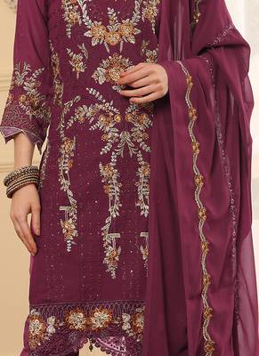 Lavender embroidered faux georgette pakistani suit 3