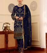 Navy blue embroidered faux georgette pakistani suit
