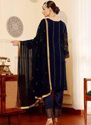 Navy blue embroidered faux georgette pakistani suit 2