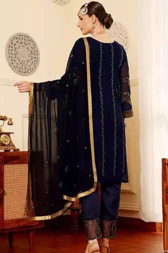 Navy blue embroidered faux georgette pakistani suit