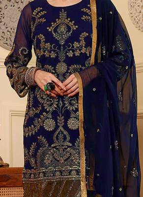 Navy blue embroidered faux georgette pakistani suit 3