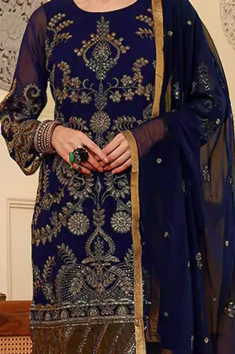 Navy blue embroidered faux georgette pakistani suit
