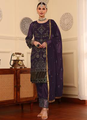Wine embroidered faux georgette pakistani suit 1